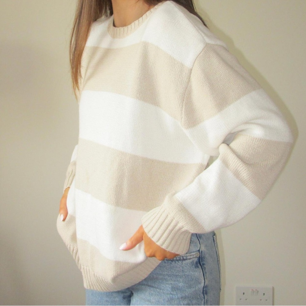 Oversized Hollister white and cream striped sweater!